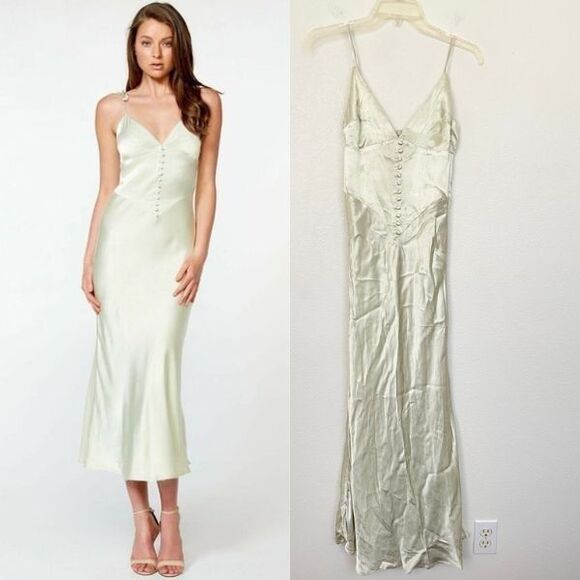 Bardot Zelda Satin Slip Dress Pistachio Ivory White Wedding Women's Sz XS 4 NEW - Picture 1 of 14